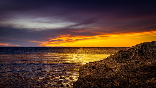 Hav, Horisont, Solnedgang, Solopgang