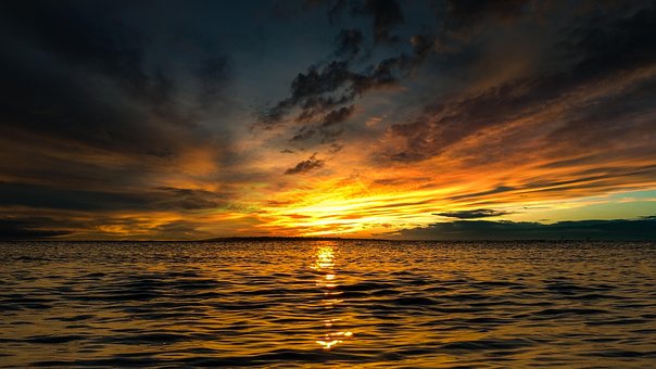 Hav, Horisont, Solnedgang, Solopgang