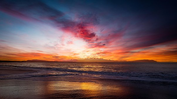 Strand, Kyst, Solnedgang, Solopgang