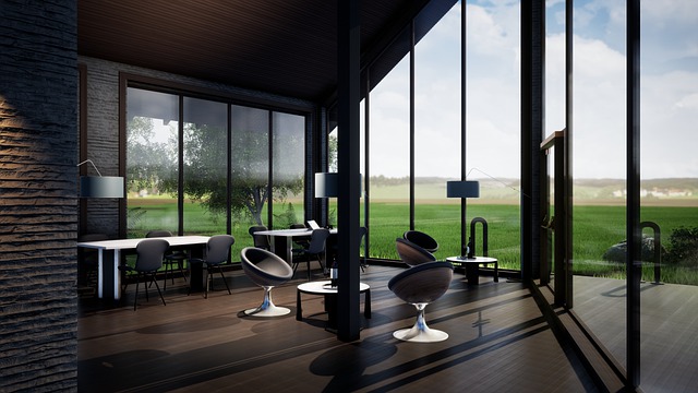 Innenarchitektur, Cafe, 3D-Rendering