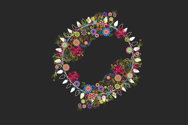 Free leaves flowers wreath illustration