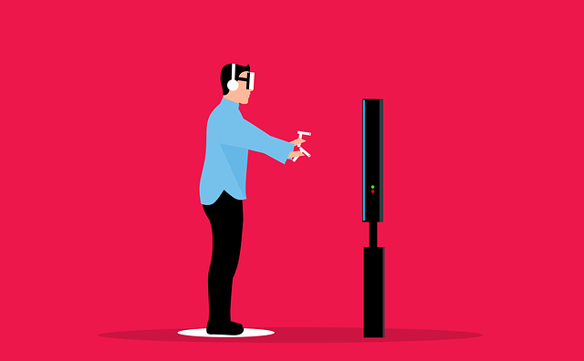 Free virtual reality playing man vector