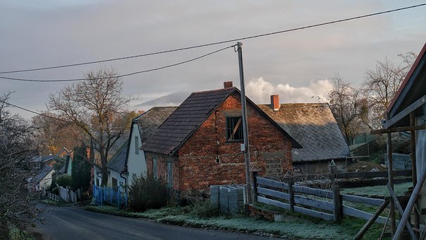 Dorf, Haus, Weg, Verlassen, Einsamkeit