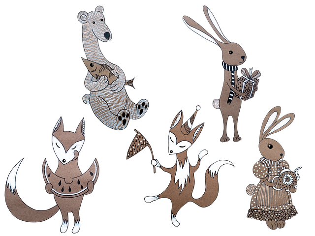Free rabbits fox bear illustration