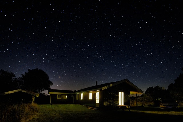 Noite, Estrelas, Casa, Luzes
