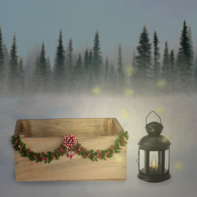 Weihnachten, Kiste, Laterne, Gaslampe