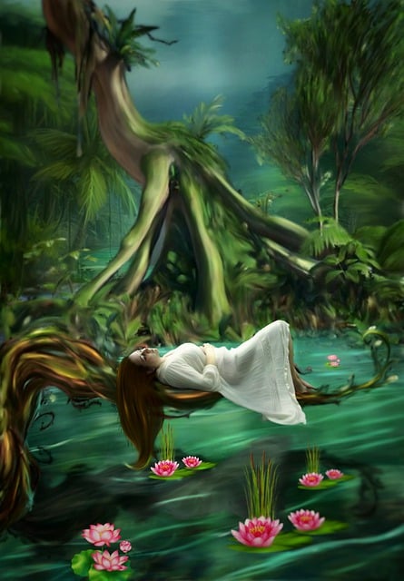 Free woman flowers lotus illustration