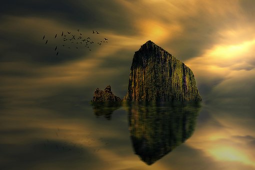 Rocas, Aves, Mar, Oscuridad