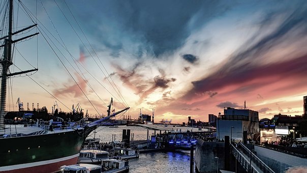 Haven, Boten, Pier, Zonsondergang, Lucht