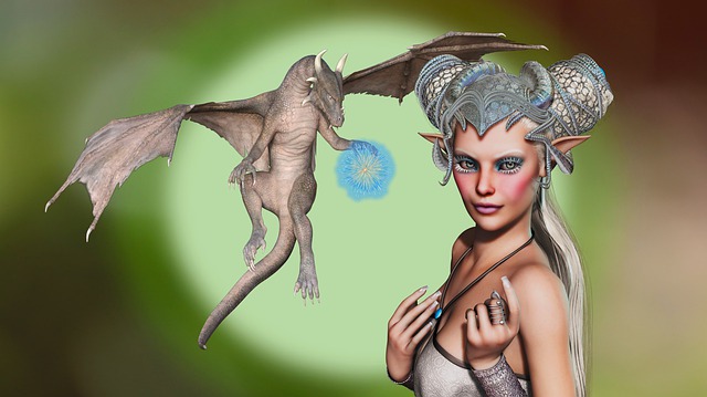 Free study in green fantasy dragon illustration
