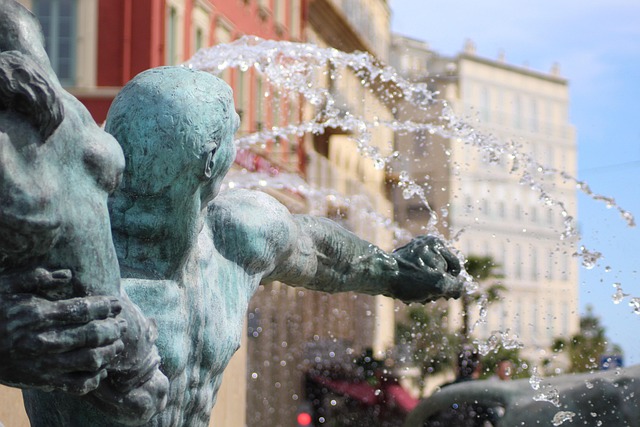 Pæn, Statue, Springvand, By, Frankrig