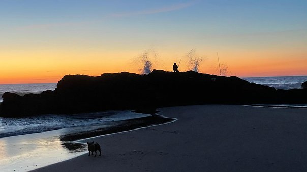 Pôr Do Sol, Pescador, Mar, Praia