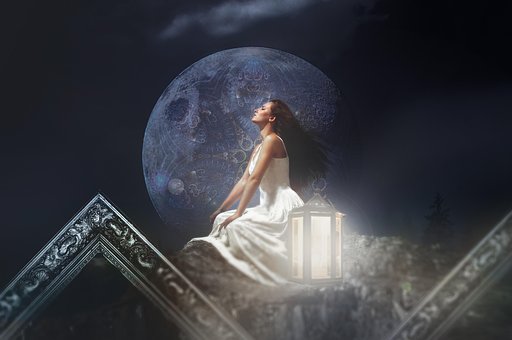 Niña, Luna, Noche, Luna Llena, Místico
