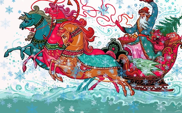 Free santa claus horses sled illustration