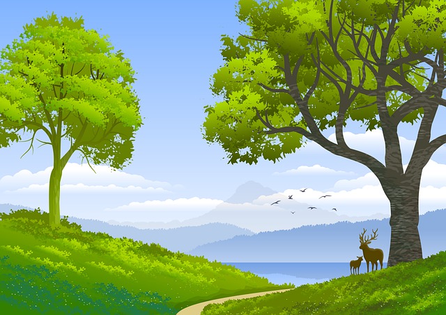 Free hill path trees illustration