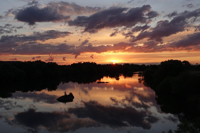 Fluss, Sonnenuntergang, Silhouette