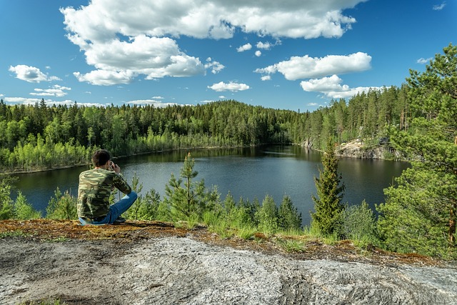 Mann, Bäume, See, Wald, Natur, Himmel