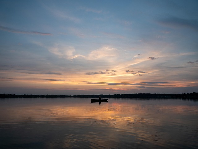Jezero, Západ Slunce, Kánoe, Člun