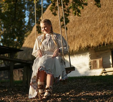 Fată, Model, Leagăn, Rochie, Zâmbitor