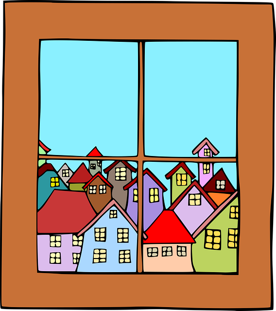 Free window houses village vector