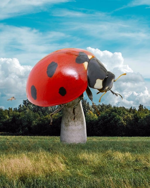 Free ladybug insect mushroom illustration