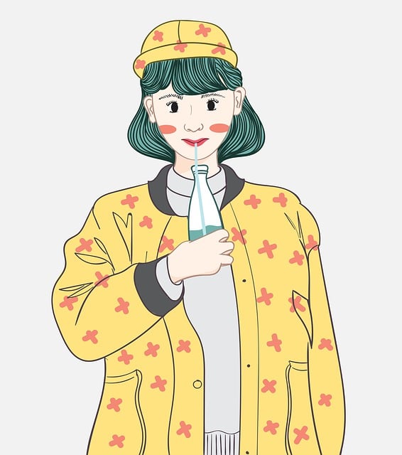 Free girl fashion drinking illustration