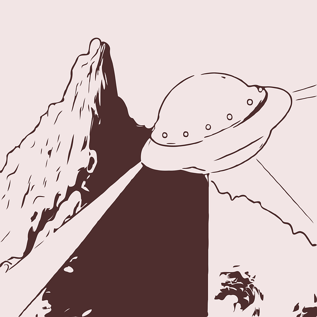 Free ufo flying mountains vector