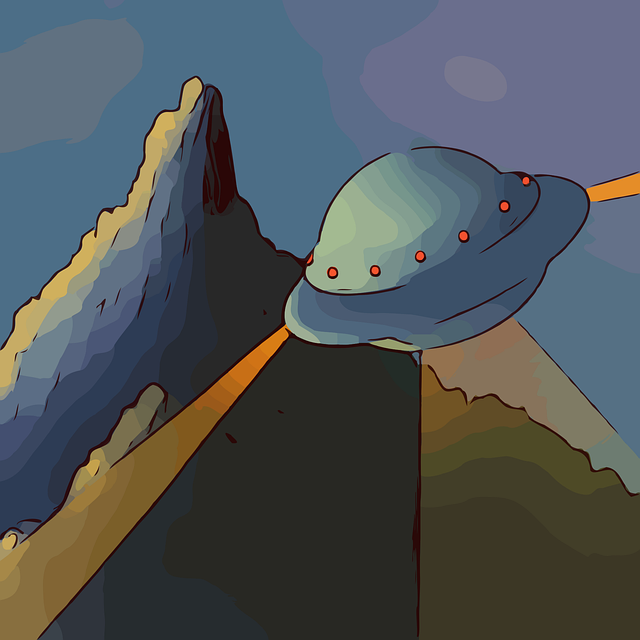 Free ufo flying mountains vector