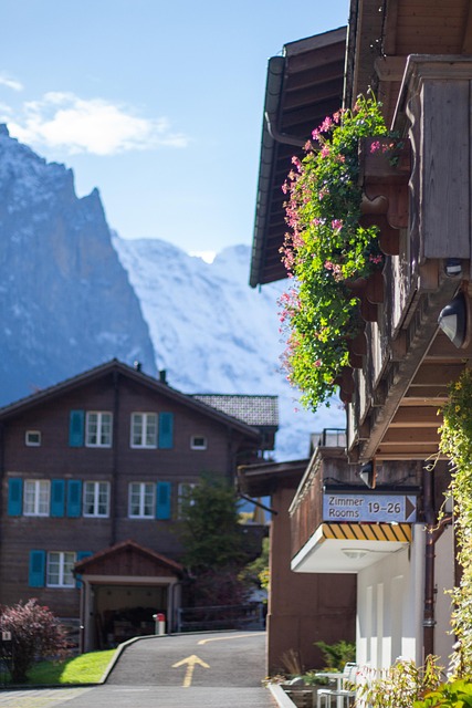 Schweiz, Bjerge, Solrig, Blå, Balkon