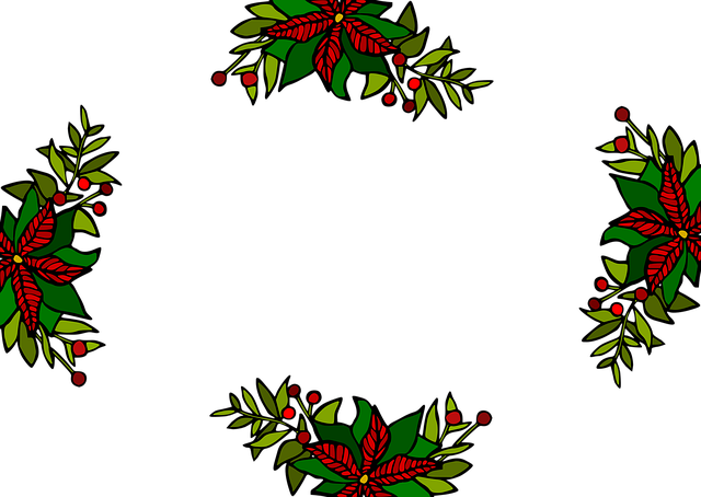 Free poinsettia holly border vector