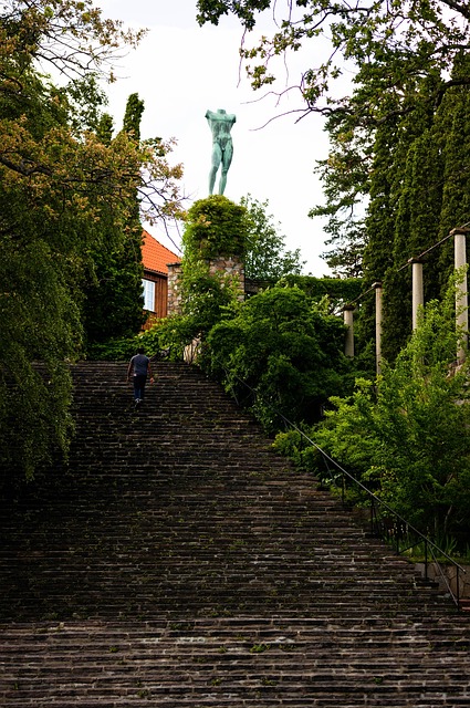 Statue, Trappe, Planter, Have, Kunst