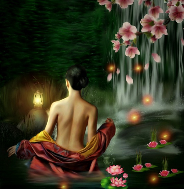 Free pemandangan malam airterjun illustration
