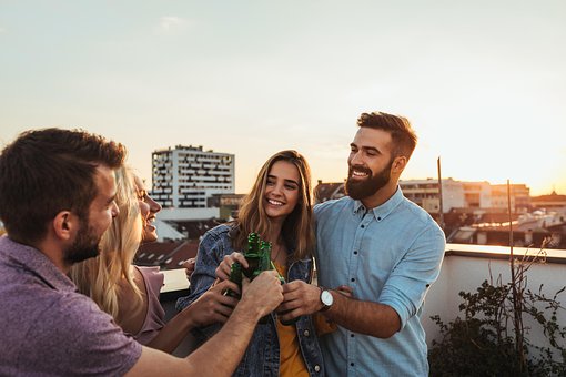 Freunde, Trinken, Feier, Weihnachten