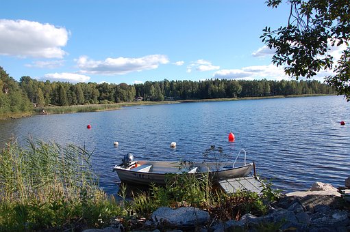 Lago, Suécia, Barco, Natureza, Agua