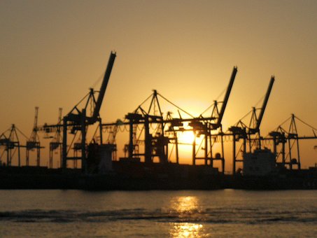 Hamburg, Elbe, Sunset, Port