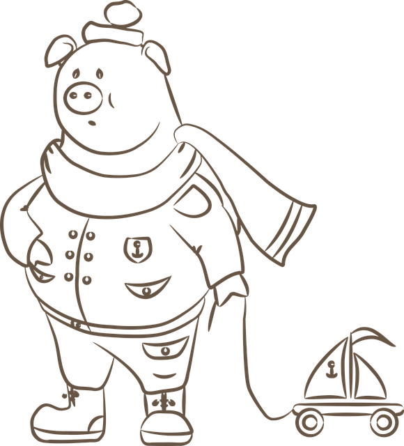 Schwein, Schweinchen, Hut, Schal, Boot