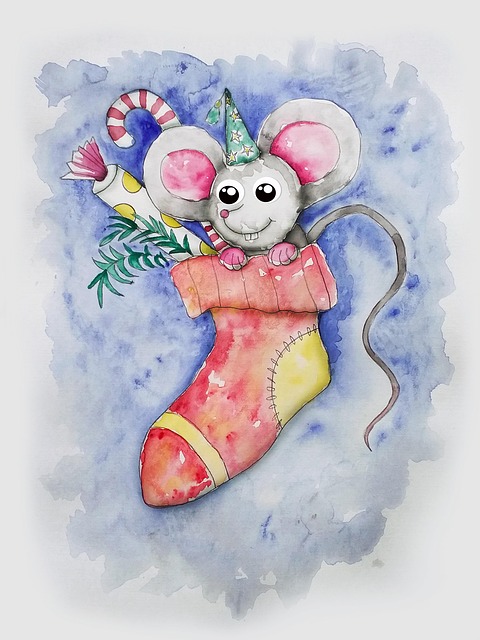 mouse, rodent, stocking, mitten, christmas, new year's eve, cute, nature, funny, animal, fantasy, cheerful, character
