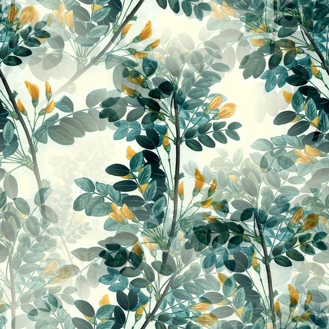 Årgang, Retro, Blomster, Blade, Løv