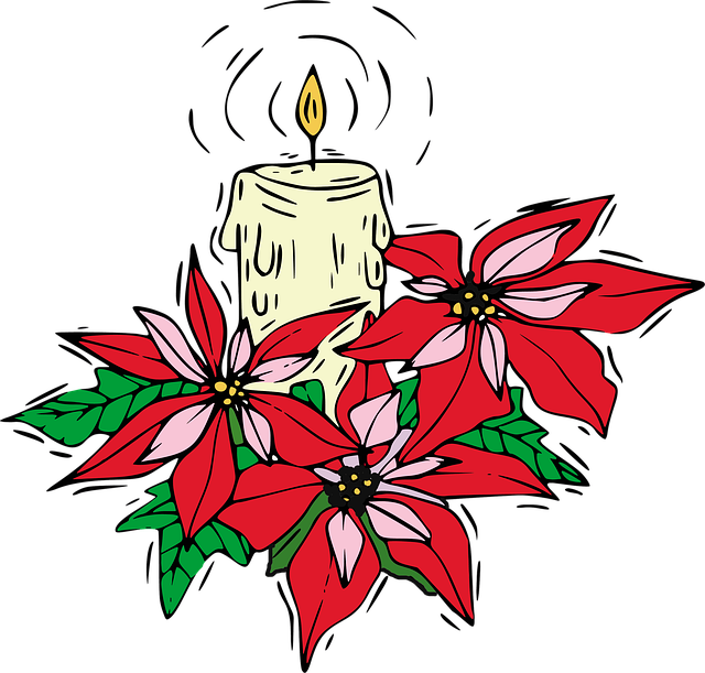 Free candle poinsettias christmas illustration