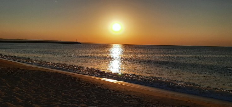 Dämmerung, Meer, Sonne, Himmel, Stille