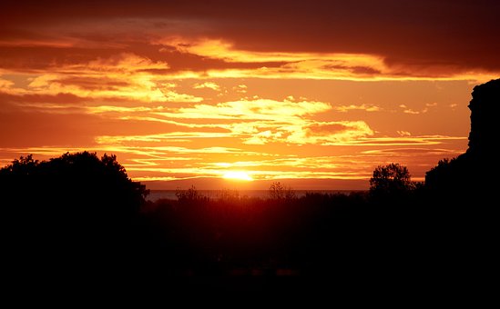 Zonsondergang, Lucht, Landschap, Natuur