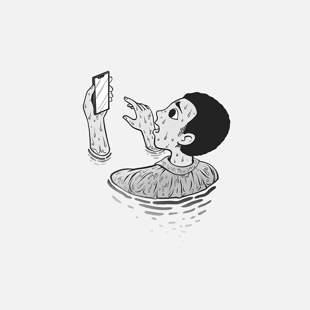 Free mobile phone sinking surreal illustration