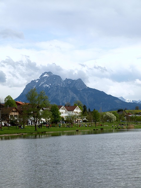 Paisaje, Baviera, Montañas, Lago, Nubes
