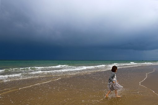 Mar, Lluvia, Tormenta, Oscuro, Niña