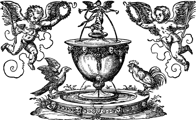 Keruber, Springvand, Stregtegning, Engle
