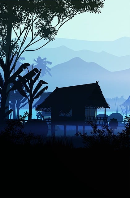 Hütte, Berge, Silhouette, Dorf, Haus