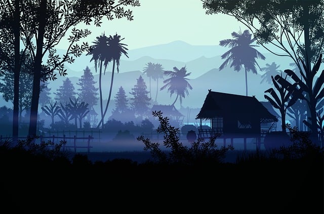 Free hut village silhouette illustration