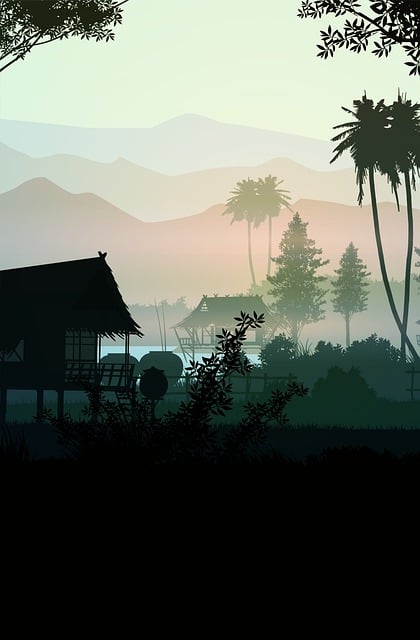 Hütte, Berge, Silhouette, Dorf, Haus