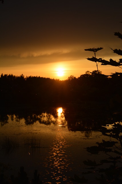 Solnedgang, Innsjø, Sommer, Uklar