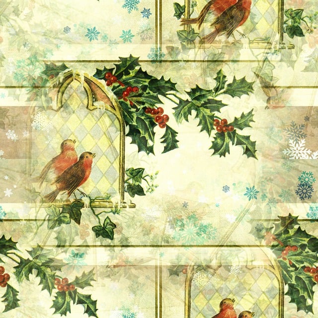 Free robin birds holly illustration